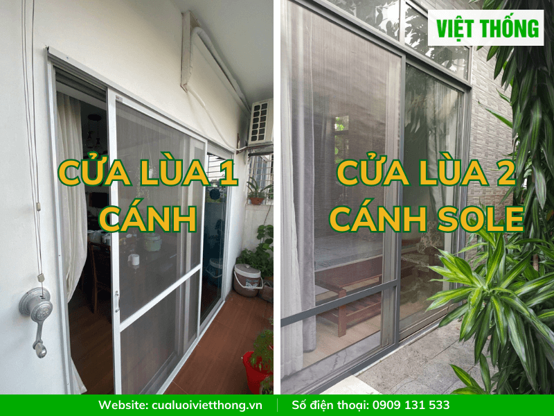 cửa lùa 1 cánh và 2 cánh sole